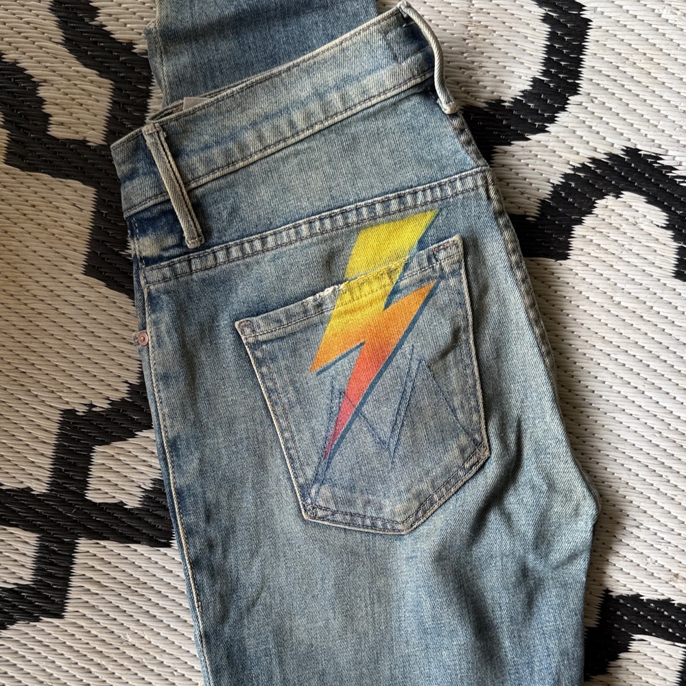MOTHER Blue Jeans with Colorful Lightning Bolt